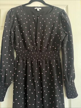 Black Long-Sleeve Floral Midi Dress - Pink Floral
